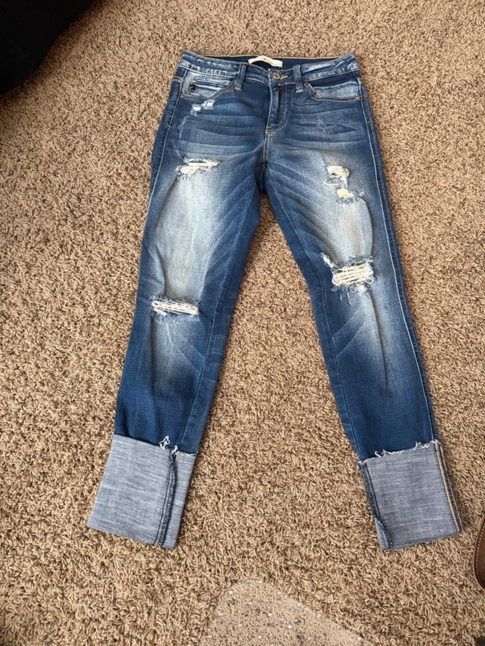 KanCan Distressed Boyfriend Jeans in Dark Blue Wash